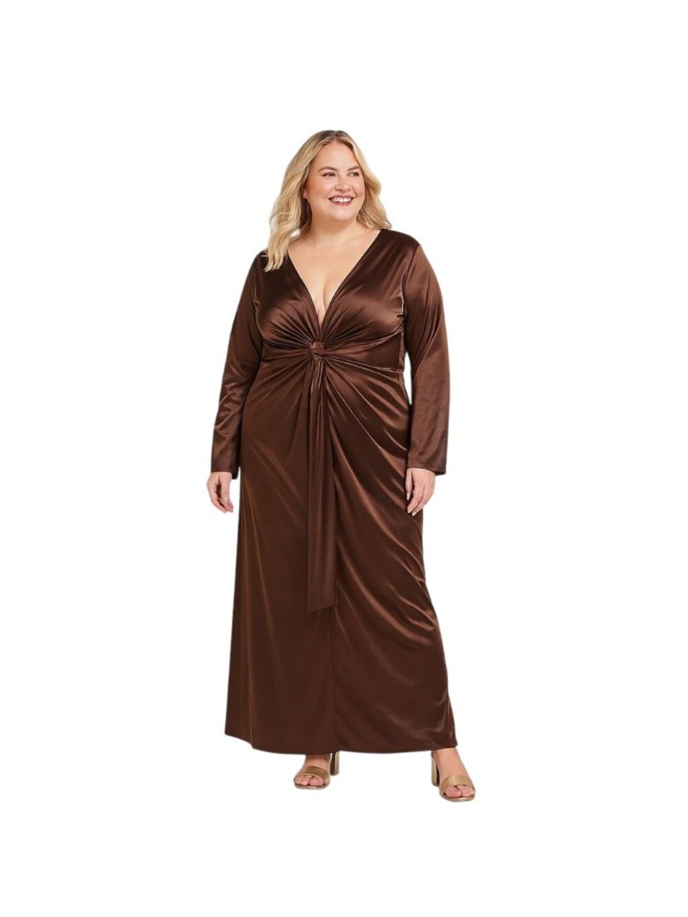 Remi X Revolve OX Choc Brown Dress Long Sleeve Plunge Neck - Picture 2 of 16